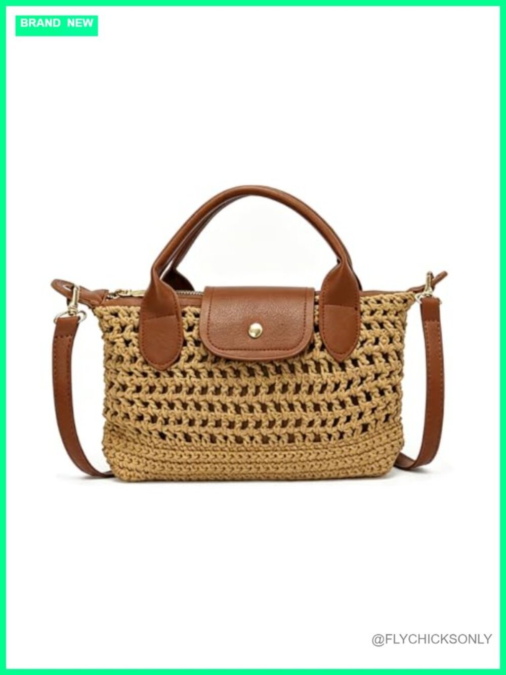 Crochet Tote Bag Small Boho Handbag with Leather Trim Crossbody Satchel